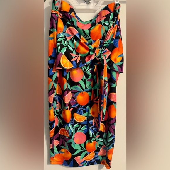 Nina Parker Tie Front Skirt 2X Black/Orange & Grapefruit Multi Color - NWT - Picture 2 of 9